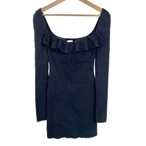 LPA Ribbed Knit Dress Sz Large Cotton Cashmere Long Sleeve Bustier Ruffled Mini